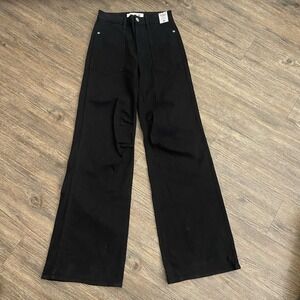 AMO Severine Cargo Wide‎ Leg Pants Black High Rise Full Length 25x34